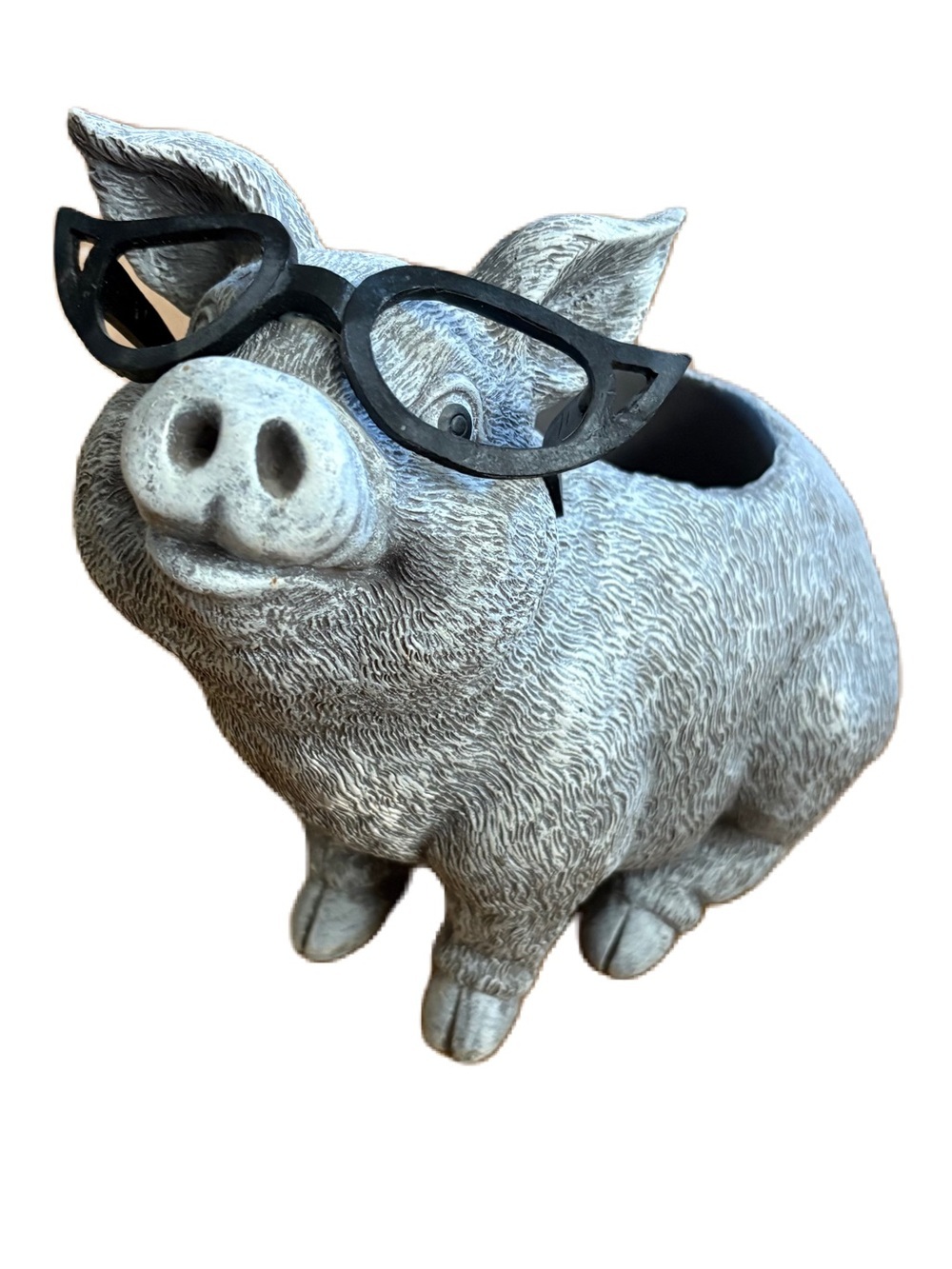 Whimsical Gray Pig Planter with Black Glasses Accent Roman’s Pudgy Pals